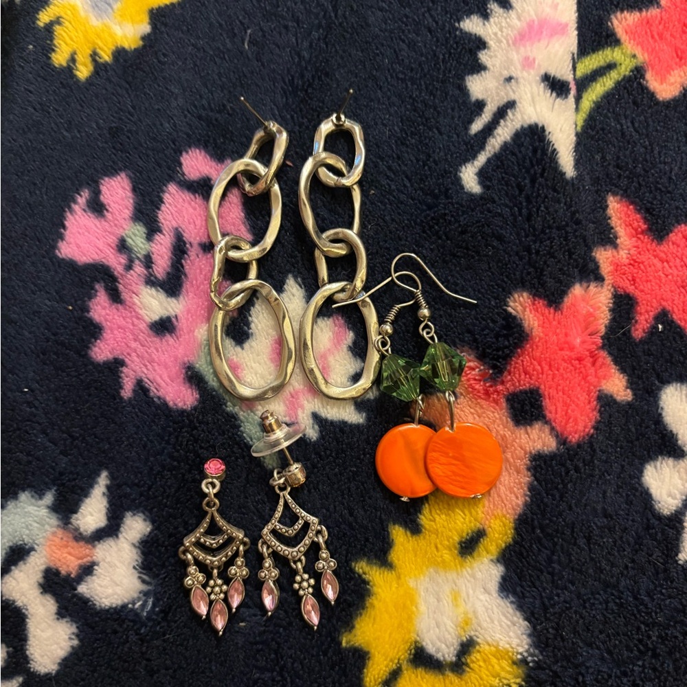 Elegant Silver and Orange Earrings Set